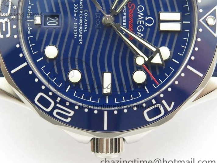 0321 Lightweight 2018 Seamaster Diver 300M VSF 1:1 Best Edition Blue Ceramic Blue Dial on Blue Rubber Strap A8800 V2 (Black Balance Wheel) 7961